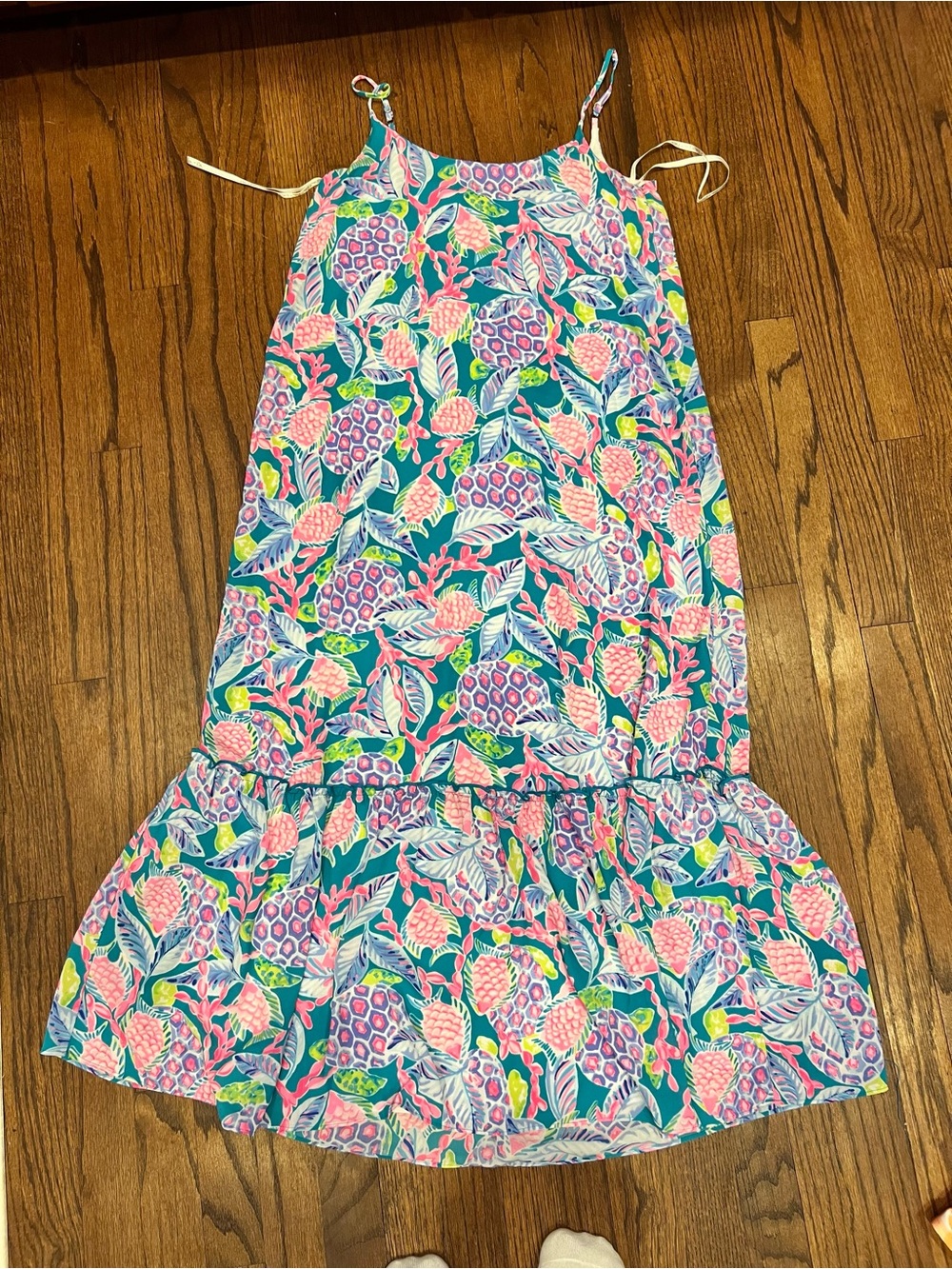 Lilly Pulitzer Girls Tropical Floral Maxi Dress - Teal, Pink & Yellow